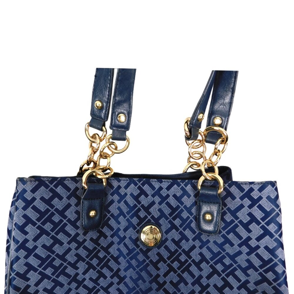 Tommy Hilfiger Blue Monogram Shoulder Bag – Gold Chain Straps - Picture 3 of 12